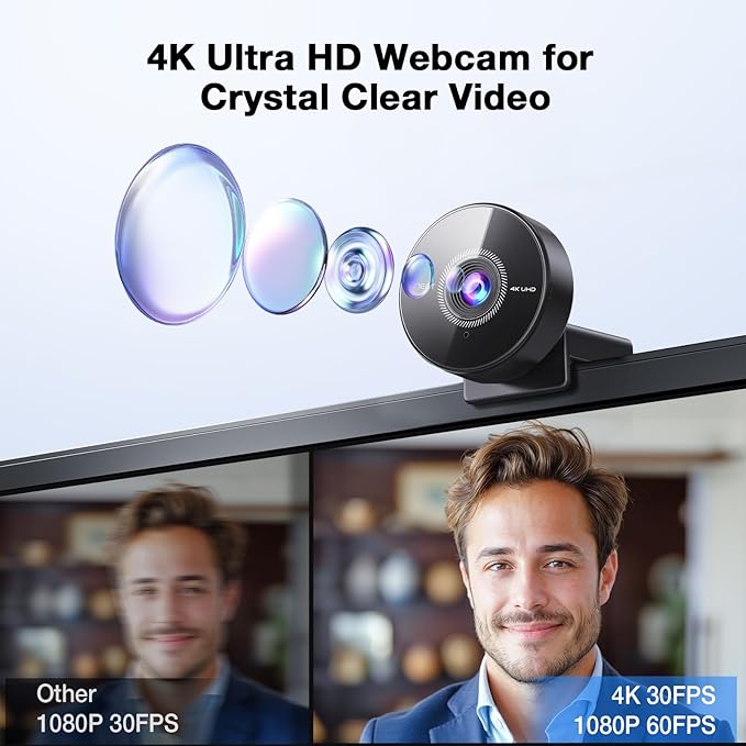 EMEET C950 4K Webcam for PC, PDAF Autofocus, USB Webcam with Microphone | Physical Privacy Cover, 1080P@60FPS, USB 2.0 Plug&Play, No Tripod Hole, Web Cam w/ 70°View for Meeting/Online Classes/Zoom - Image 2