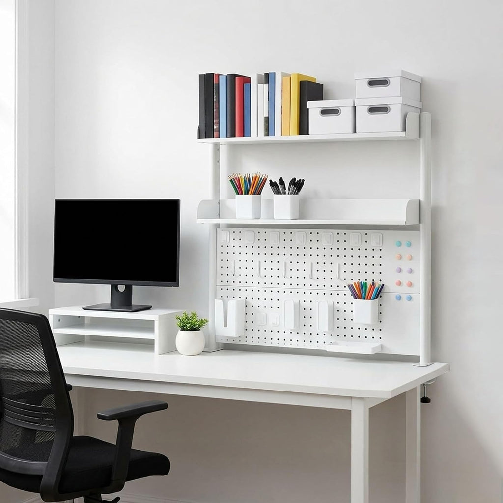 Clamp On Desk Shelf Organizer with Pegboard, 39in Desktop Organizer Hutch - Image 5