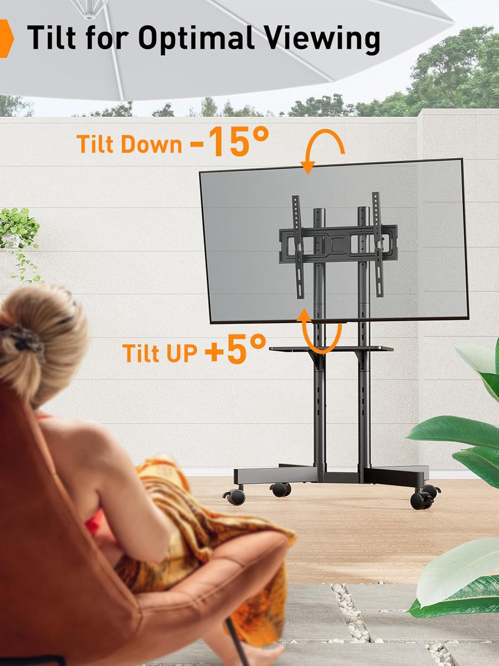 Perlegear Rolling TV Stand, Mobile TV Stand with Wheels for 32-75 inch TVs, Height Adjustable Mobile TV Cart with -15° to +5° Tilt, Rolling Cart for 4K TV Max VESA 400x400mm up to 88lbs, PGTVMC14 - Image 3