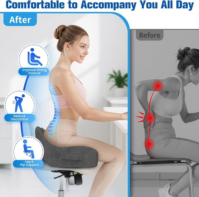 Seat Cushion, Chair Cushions, Memory Foam Office Chair Cushion | Hip & Sciatica & Tailbone Pain Relief, Long Sitting Comfort for Office Chairs/Desk Seats/Wheelchair (X-Large, Grey) - Image 6