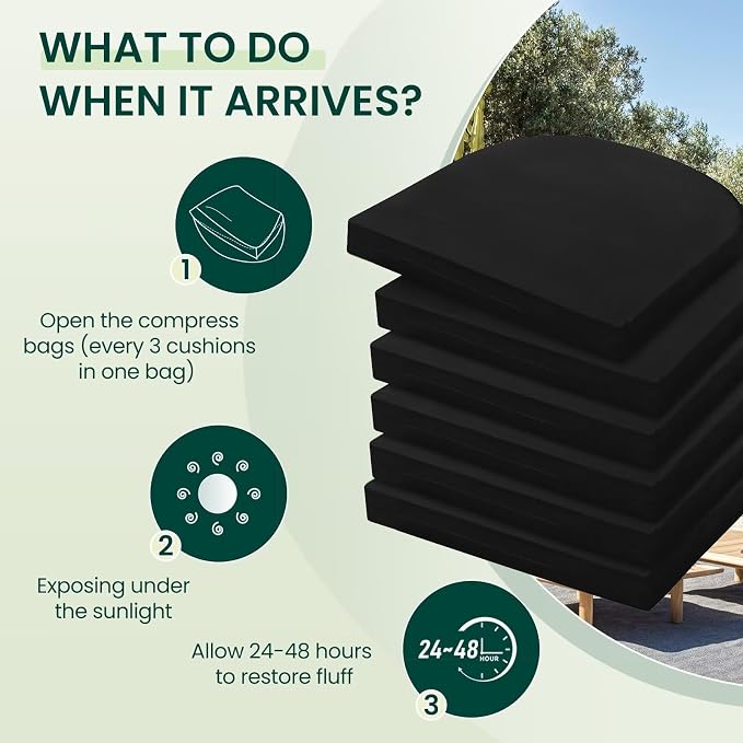 HARBOREST Outdoor Chair Cushions Set of 6, Water Resistant Patio Chair Cushions with Ties, Outdoor Seat Cushions for Patio Furniture, 17"x16"x2", Black - Image 5