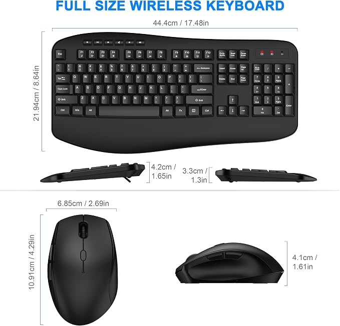 Wireless Keyboard and Mouse Combo, EDJO 2.4G Full-Sized Ergonomic Computer Keyboard with Wrist Rest and 3 Level DPI Adjustable Wireless Mouse for Windows, Mac OS Desktop/Laptop/PC,Classic Black - Image 6