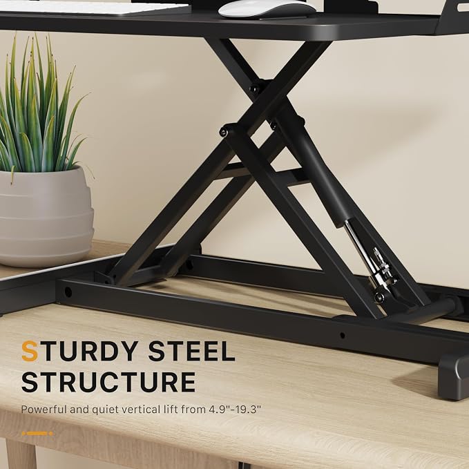 JOY worker Standing Desk Converter, 35" Height Adjustable Sit Stand Riser | Black Desktop Sit to Stand Riser with Fixed Keyboard Tray, Dual Monitor and Laptop Workstation, Particle Board, Home Office - Image 8
