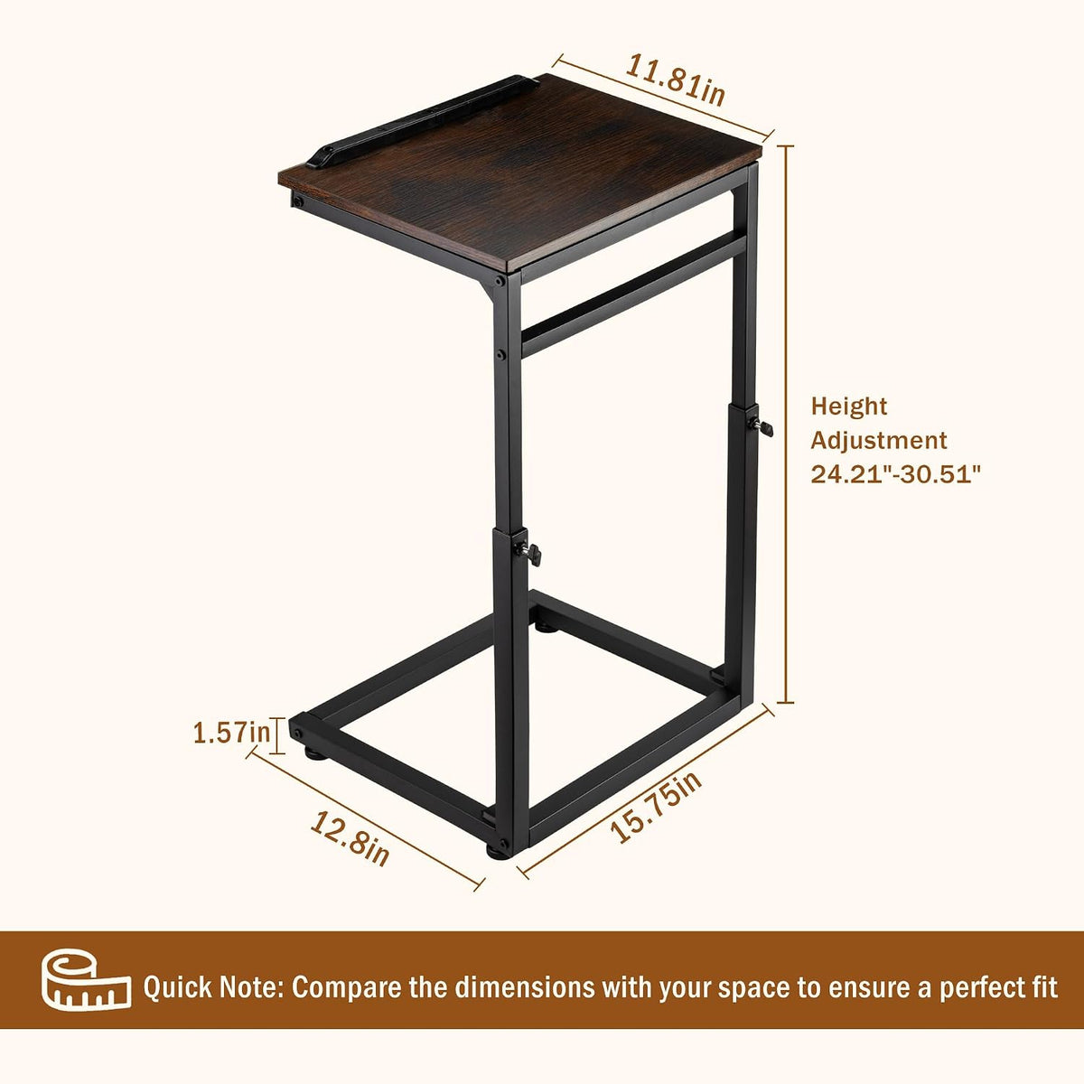facka TV Tray Table, Adjustable Height & 0-60° Tilt C Table for Sofa - Image 2