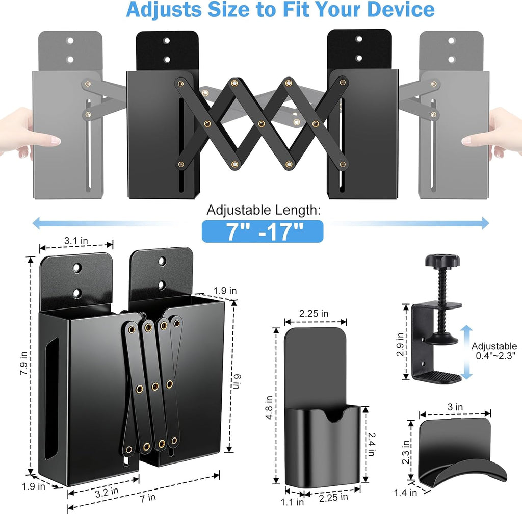 Desk Side Storage，Under Desk Clamp-on Vertical Laptop Holder,7-17 Inch Length Adjustable with Pen & Headphone Holder,No Drill Storage Shelf for Desk，Fits Table Edge 0.4" to 2.3"(Black) - Image 2