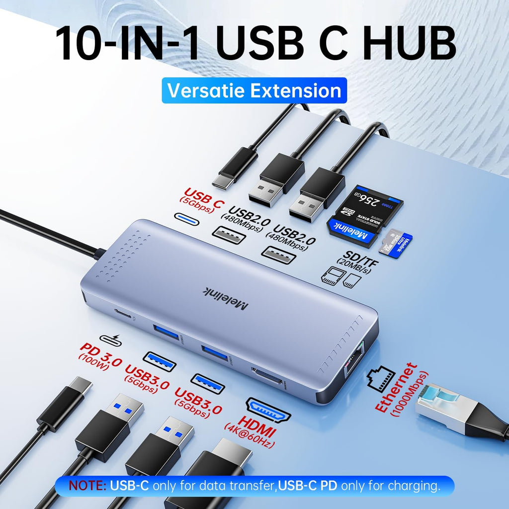 USB C Hub Ethernet, 10 in 1 Multiport Adapter USB-C to HDMI 4K@60Hz - Image 2