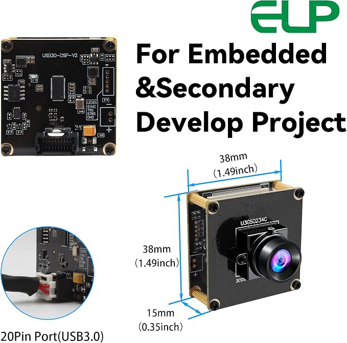 ELP High Speed 200FPS Global Shutter USB3.0 Camera Module Wide Angle 100° Webcam Board for Computer Mini UVC USB3.0/2.0 PC Camera Fast Frame 1200P 120fps Lightburn Cameras for Laser AR0234 Webcamera - Image 5