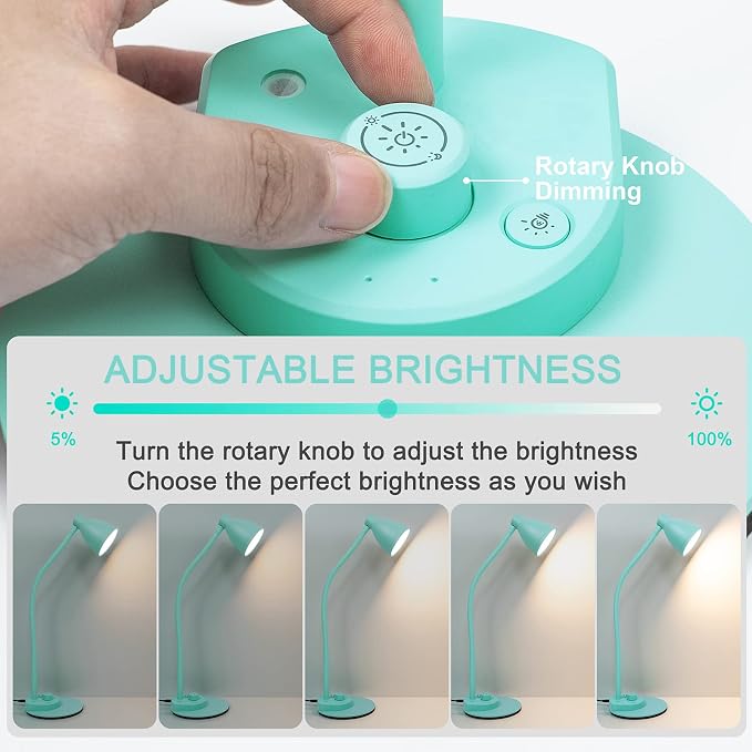 BOHON LED Desk Lamp with USB Charging Port, 3 Color Modes Dimmable, Teal | Reading Lamp, Auto Dimming Task Lamp, Flexible Neck Table Light for Office Dorm Bedside, Adapter Include - Image 3