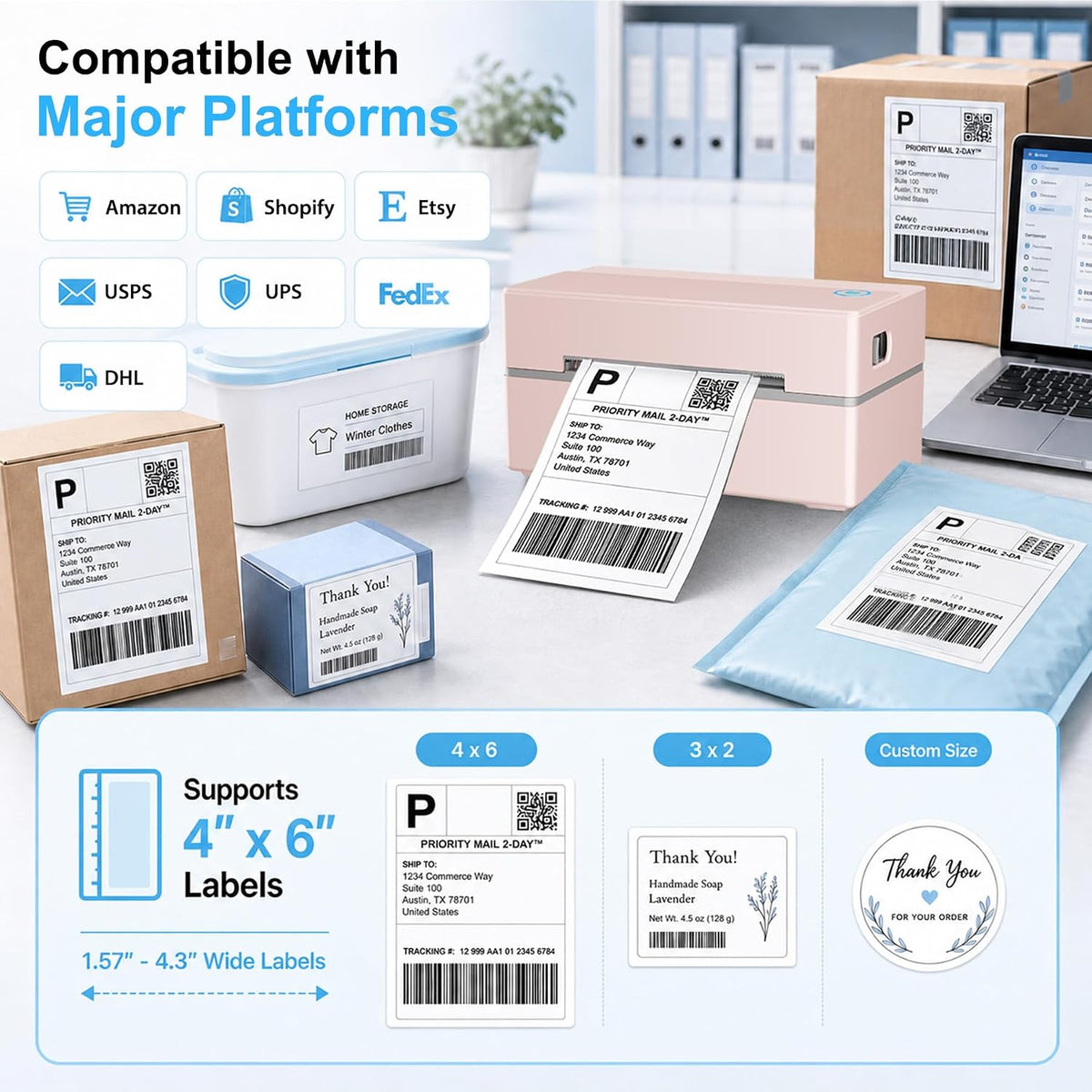 Thermal Shipping Label Printer 4x6 Bluetooth Label Maker for Small Business - Image 3