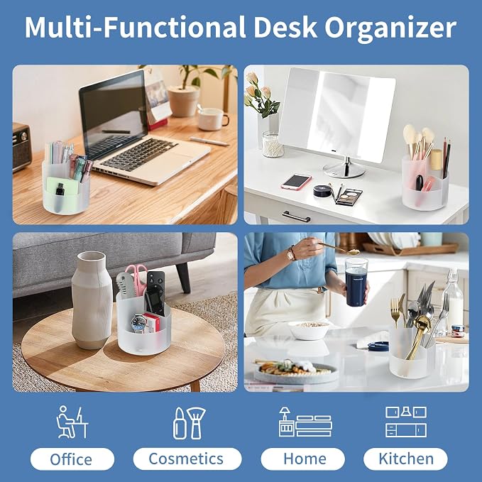 Desk Pencil Pen Holder, 3 Slots 360-Degree Spinning Organizers, Desktop Storage Stationery Supplies, Cute Cup Pot for Office, School, Art Supply, Kids - Clear - Image 5