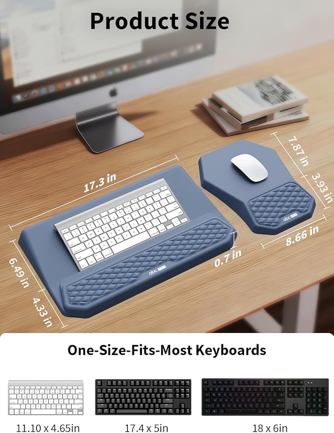 3-in-1 Ergonomic Keyboard Stand with Wrist Rest & Mouse Pad Set, Blue | Comfy Keyboard Riser Holder Soft Mousepad with Massage Design, Memory Foam and Non-Slip PU Base for Pain Relief - Image 4