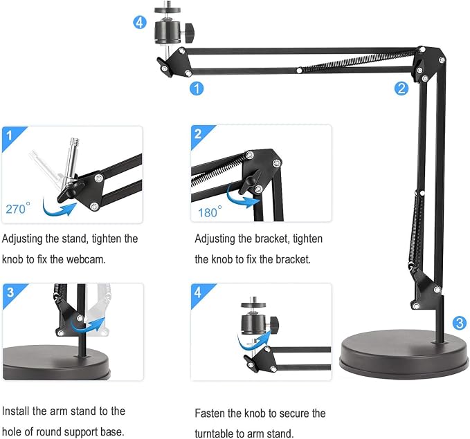 Webcam Stand,Camera Mount 22 Inch Suspension Boom Scissor Arm Stand,for Webcam C925e C922x C922 C930e C930 C920 C615,Hero 8/7/6/5,Ultra/Pro/Pro 2/Pro 3/Brio 4K,DSLR Camera - Image 2