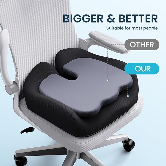 Benazcap Memory Foam Seat Cushion, Ergonomic Office Chair Cushion | Memory foam cushion relieves pressure and supports tailbone comfort for office chairs, cars, wheelchairs and home use. - Image 4