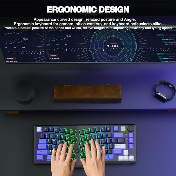 LEOBOG A75 Alice Ergonomic Wireless Mechanical Keyboard with Joystick Knob | 75% Ergonomic Split Layout, Tri-Mode, Multifunction Knob, RGB Backlight, Top Mount Structure, Hot Swappable Linear Switches - Image 3
