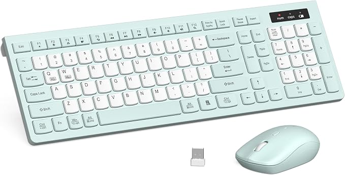 Wireless Keyboard and Mouse Combo Silent for Office and Home(Mint Green-B) | 2.4G Full Size Silent Cordless Keyboard with Tilt Legs,3-Level DPI Quiet Mouse,for Windows/Mac OS/Desktop/Laptop/PC by RECCAZR