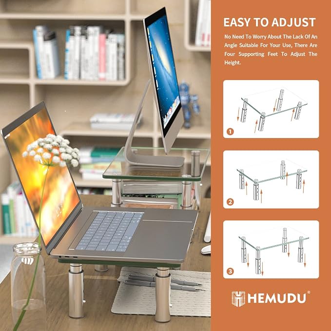 Hemudu 2 Pack Monitor Stand Riser, 3 Height Adjustable Laptop Stand Riser, Monitor Stand Riser for PC, Computer, Laptop Clear HD06T-201 - Image 8