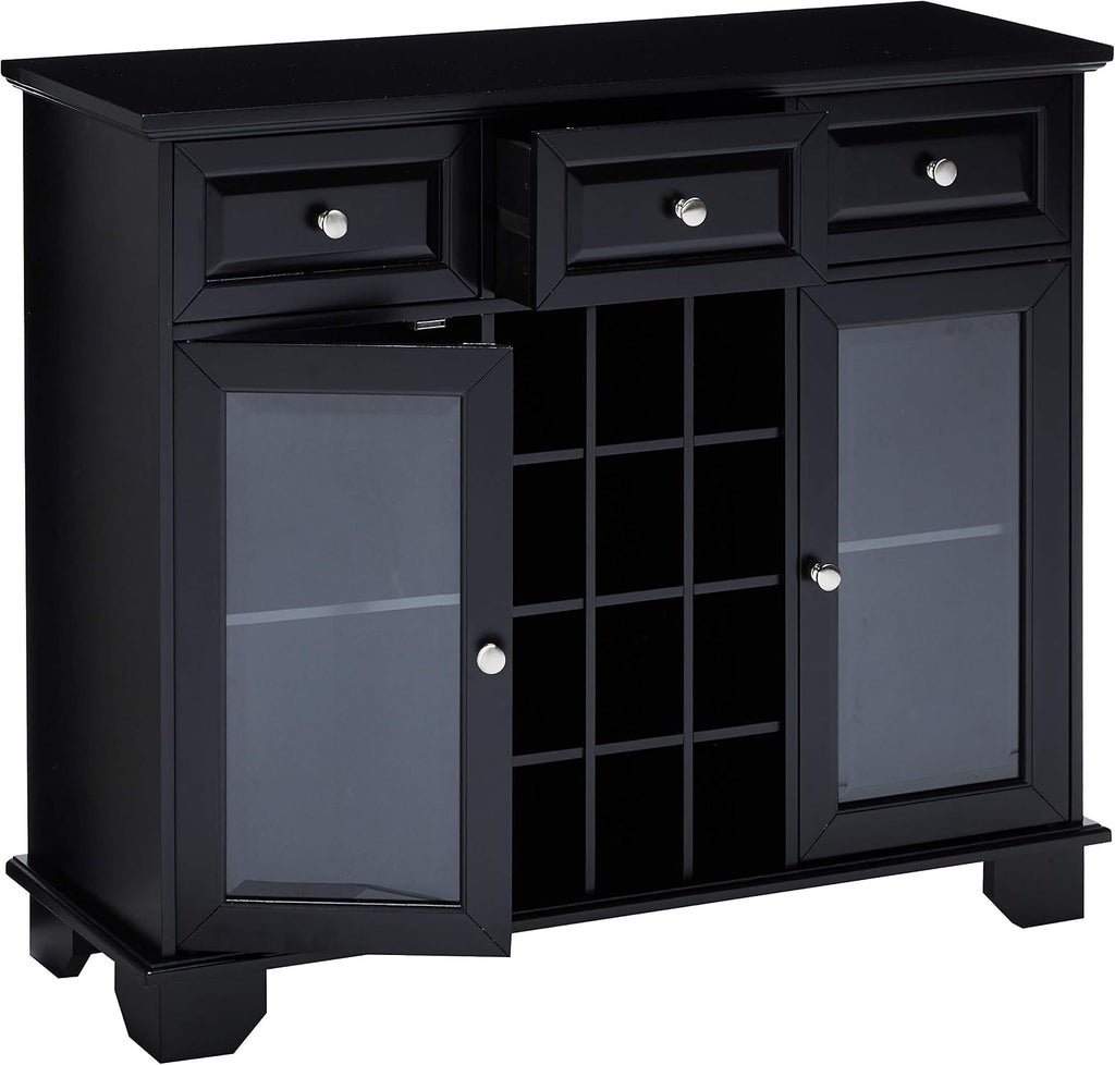 Kings Brand Buffet Sideboard Cabinet with 12-Bottle Wine Rack, Black - Image 5