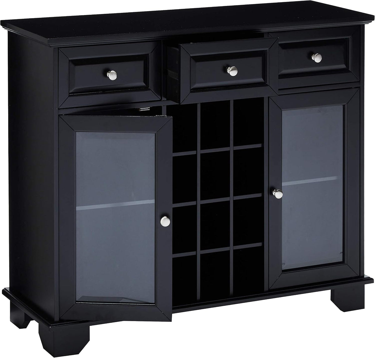 Kings Brand Buffet Sideboard Cabinet with 12-Bottle Wine Rack, Black - Image 5