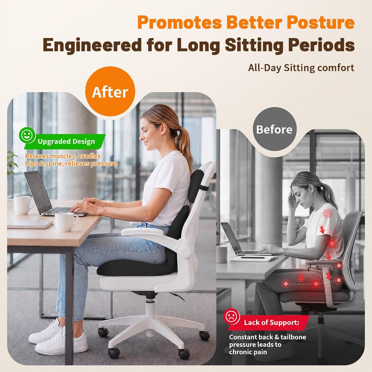 Ergonomic Seat Cushion & Lumbar Support Pillow for Office - Image 3