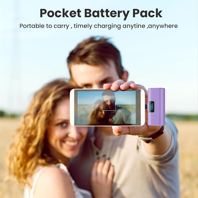 [2-Pack]Portable Charger for iPhone 16/15 Series,5200mAh PD USB C Power Bank Built-in USB-C Connector,Battery Pack Compatible with iPhone 16/16 Plus/16 Pro/16 Pro Max/15 Series,Android (Pink+Purple) - Image 4