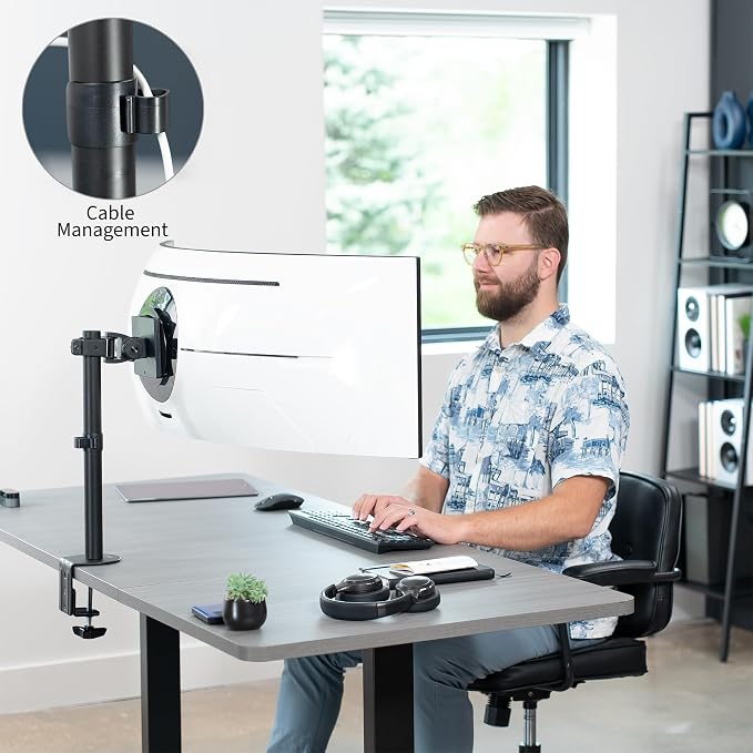 VIVO Clamp-on Single Ultra Wide Monitor Desk Mount, Low Profile Heavy Duty Adjustable Stand for 1 Ultrawide Screen up to 49 inches, 44 lbs Capacity, Black, STAND-V100C - Image 8