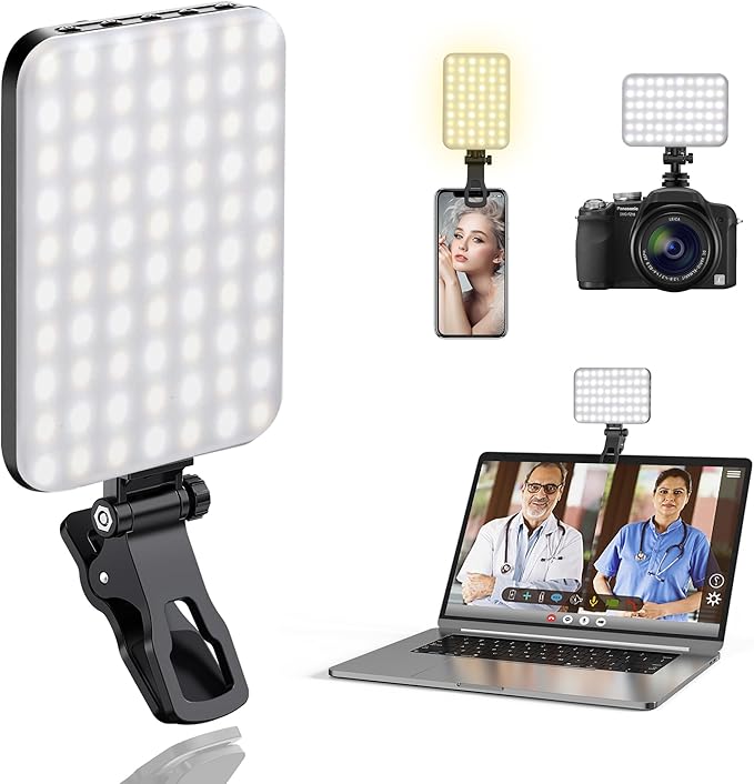 60 LED Portable Selfie Light Video Conference Lighting with Clip & Camera Tripod Adapter Rechargeable 2200mAh CRI 97+, 3 Light Modes for Phone iPhone Webcam Laptop Photo Makeup by ALTSON