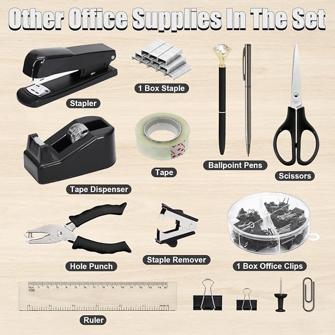 13-in-1 Office Desk Organizer Set for Back to School Supplies Accessories | Organizer Set with Stapler and Tape Dispenser, Pen Holder, Scissors, Ruler, Hole Punch, 2 Pens & More Desk Supplies - Image 3