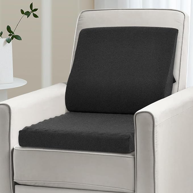 Shinnwa Lumbar Support Pillow for Recliner, Ultra-Soft Foam Back Support Pillow and Egg Crate Foam Seat Cushion 2-in-1 for Couch, Office Chair, for Back Pain Relief, Charcoal by Shinnwa