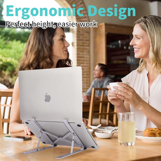 Laptop Stand for Desk, Aluminum Metal MacBook Stand，Computer Riser for Desk, Portable Foldable Adjustable Notebook Holder, Compatible with 10-15.6 Inch Laptops, iPad, Silver. - Image 8