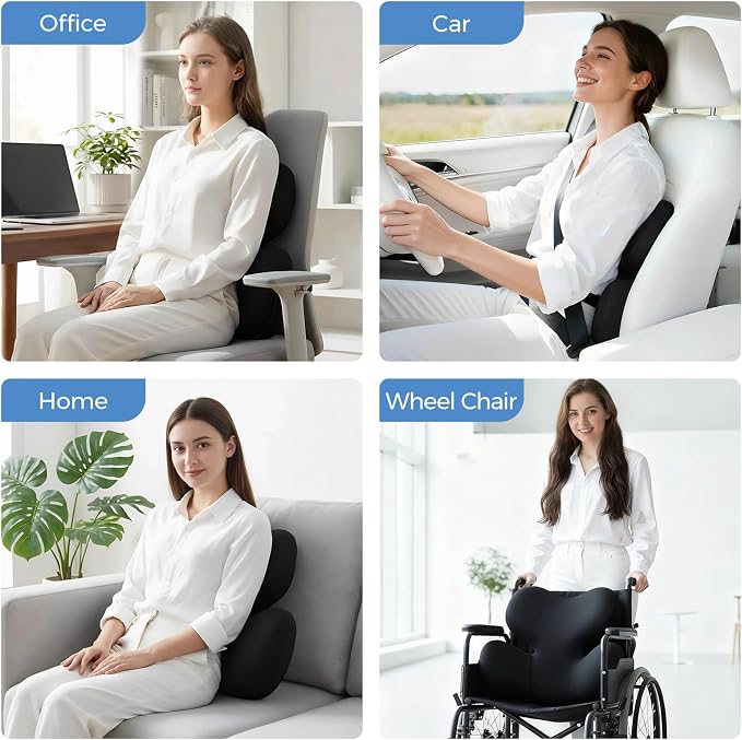 BEBAS Ergonomic Memory Foam Lumbar Support Pillow for Car, Black | Zoned Pressure Relief for Back Support, Lumbar Cushion with Fixed Ring, Breathable Washable Cover, Fits for Driving & Office - Image 7