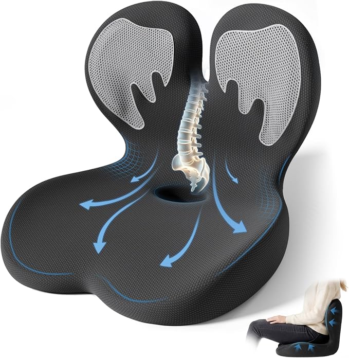Seat Cushion with Lumbar Support Pillow,Ergonomic Chiar Cushion | Suitable for Long Sitting,Back Pressure Relief & Tailbone,Memory Foam Sciatica Pad for Office,Car, Home Chairs by XZdream