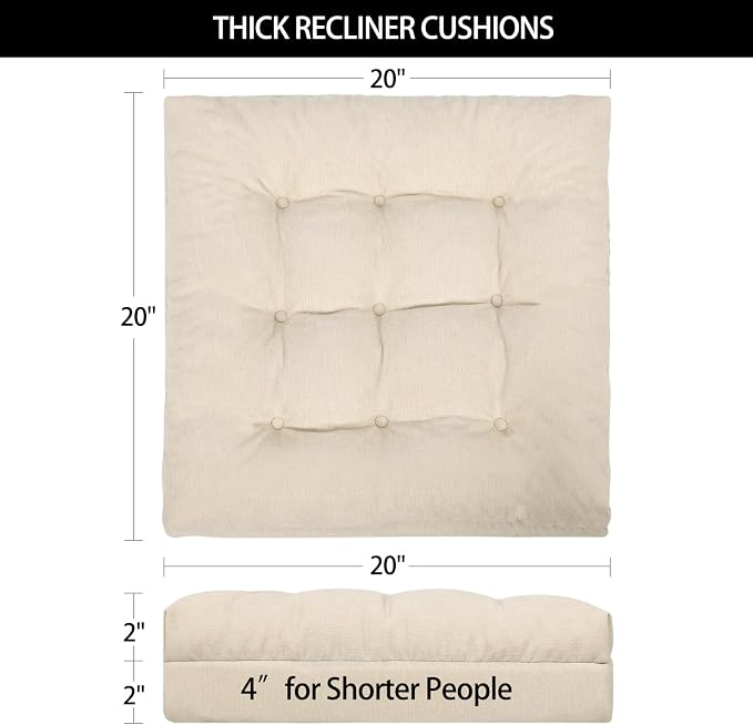Recliner Cushions for Elderly, 20x20x4 Inch Thick Chair Cushion for Shorter Users Patent Design Soft Tufted Dual Layer Booster Seat Cushions for Seniors Recliner Risers Beige 1P - Image 3