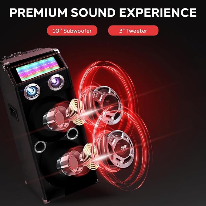 Pyle Wireless Active PA Speaker System - 1000W Portable High Powered Bluetooth Compatible Outdoor Sound Speaker w/ USB SD MP3 FM Radio AUX RCA LED DJ Lights - 35mm Stand Mount, Remote - Image 4