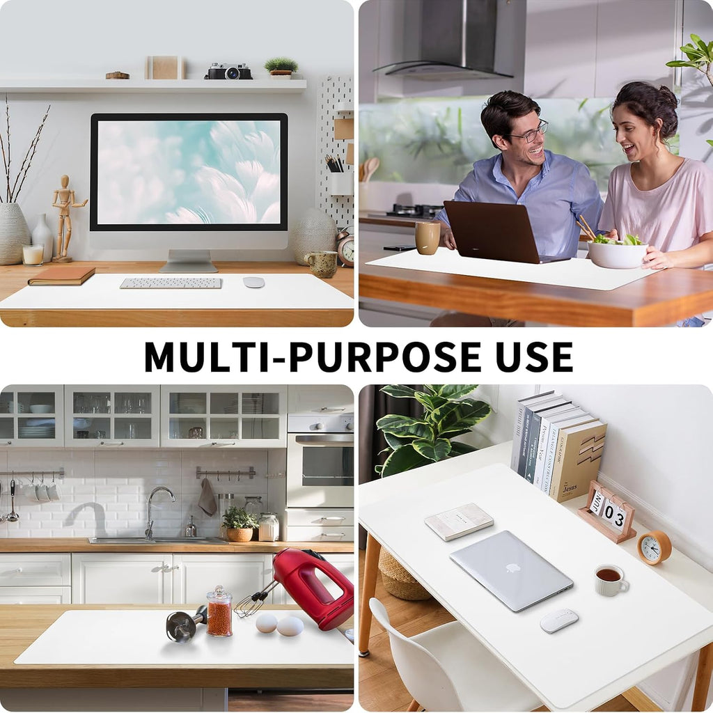 Leather Desk Pad, Large Mouse Pad, Non-Slip Desk Mat, Leather Desk Blotter, Computer Desk Pad, Waterproof Keyboard Pad for Home Office and Decor - White (31.5×15.7 Inches) - Image 6