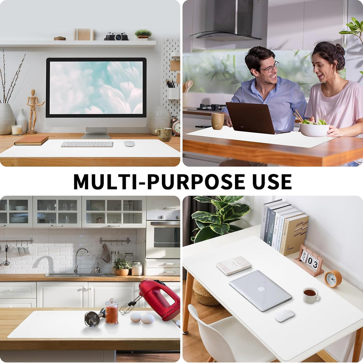Leather Desk Pad, Large Mouse Pad, Non-Slip Desk Mat, Leather Desk Blotter, Computer Desk Pad, Waterproof Keyboard Pad for Home Office and Decor - White (31.5×15.7 Inches) - Image 6