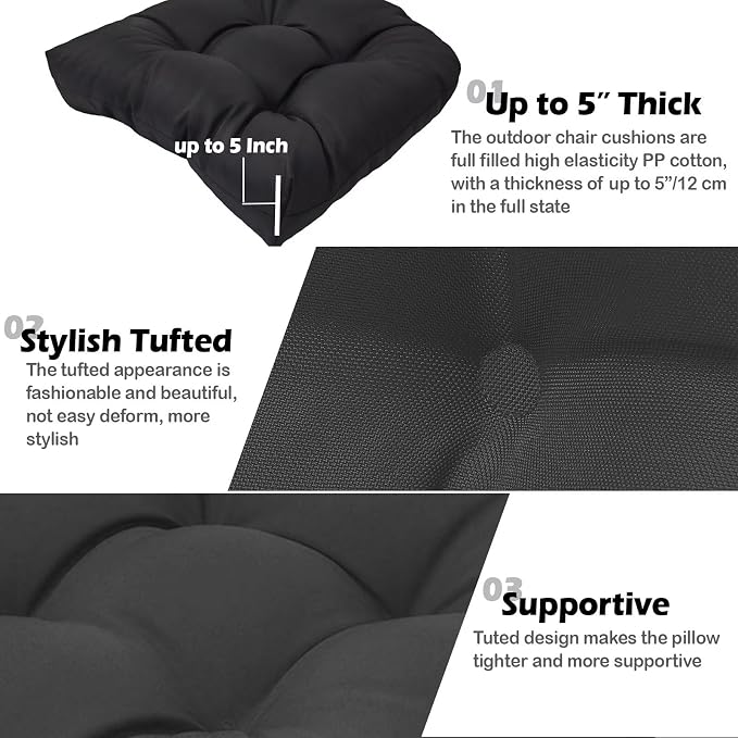 MTMR Outdoor Chair Cushions Set of 2, Patio Furniture Seat Pads, Waterproof | 2Pcs , waterproof cover, PP cotton, u-shaped, no-fading, thick patio seat pads for outdoor wicker furniture in yard, 19x19x4 - Image 6