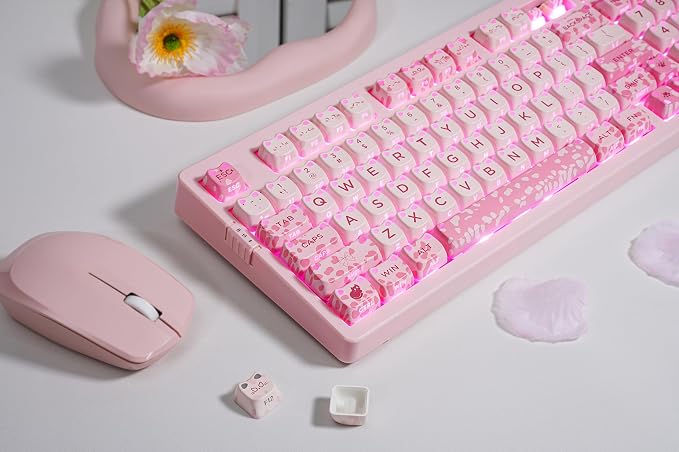 ZORNHER ZH980 Cat Mechanical Keyboard,95% Pink Creamy Keyboard with Number Pad,Cute Kawaii Mao Glowing Kitty Ear Keycaps,Creamy Sounding Linear Switches,Hot-Swappable,RGB Backlit - Image 8
