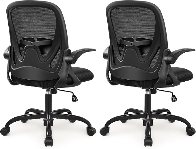 2-Pack Office Chair Ergonomic Desk Chair with Flip up Armrests Swivel Breathable Desk Mesh Computer Chair with Adjustable Lumbar Support and Height for Conference Room (Black) by Primy