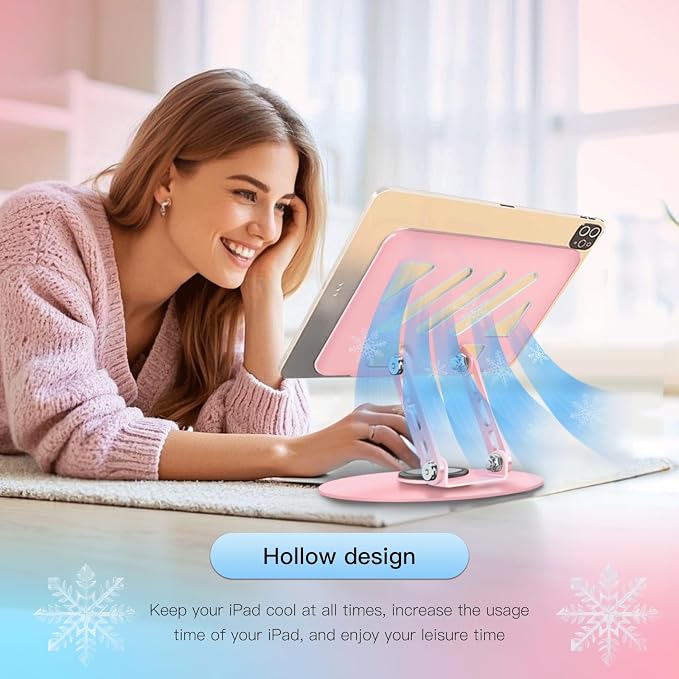 360° Rotating Tablet Stand - Pink |Adjustable Dual Rotary Shaft,Folding Design | Fits iPads & Tablets Up to 13" | Ideal for Work,Painting,Office,Travel,Home - Image 4