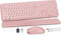 Rechargeable Backlit Wireless Keyboard and Mouse Combo, Retro Typewriter Keyboard with Magnetic Wrist Rest, Light Up Letters, 2.4GHz Cordless Connection for Mac, Windows PC, Laptop (Glowing Pink) by SABLUTE