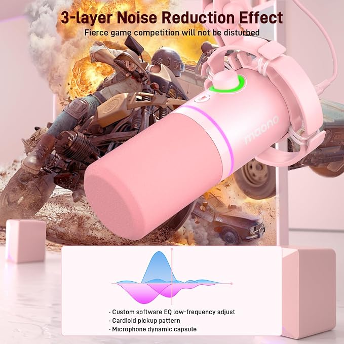 MAONO PD200XS XLR/USB Dynamic Microphone Kit, RGB Gaming Mic with Software | PC Mic with Mute, Gain Knob, Volume Control, Boom Arm for Streaming, Gaming, Podcasting, Voice-Over, Recording, Pink - Image 8