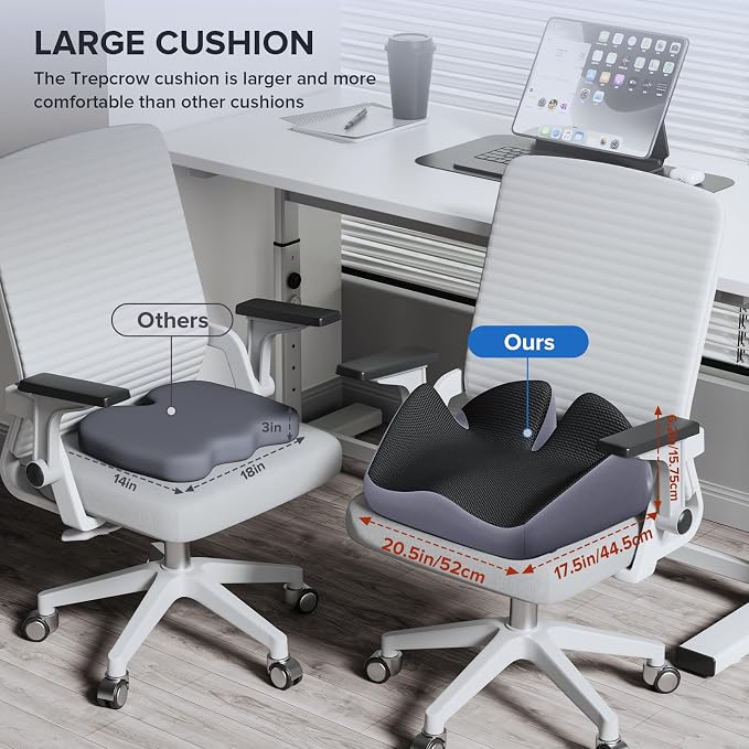 X-Large Coccyx Seat Cushion, U-Shaped Memory Foam for Office Chair | High-Density Memory Foam Helps Reduce Tailbone Pressure; Washable Mesh Cover, Anti-Slip Base for Office Chairs, Cars & Travel - Image 3
