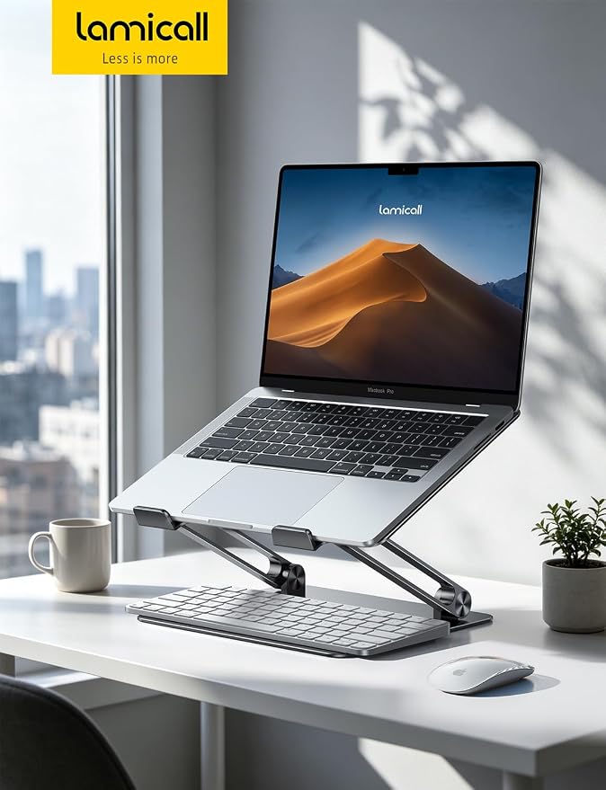Lamicall Adjustable Laptop Stand for Desk for MacBook Air Pro HP 10-17.3'' | Aluminum Computer Notebook Holder, Portable Laptop Riser, Foldable Ergonomic Office Desk Accessories for Dell XPS Black - Image 7