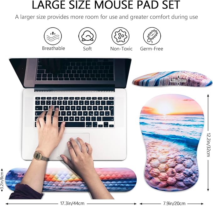 Ergonomic Mouse Pad with Wrist Support and Keyboard Wrist Rest Set | Memory Foam Wrist Cushion, Non-Slip PU Base, Massage Design, Relieves Wrist Pressure for Work, Gaming & Office Use - Image 5