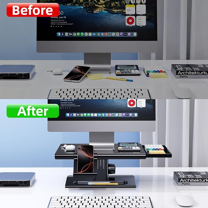 Computer Monitor Stand Riser for Desk,5.7-6.5 Inches Height Adjustable with Storage Drawer & Phone Holder,Workspace Desktop Organizer Monitor Stands Risers Shelf for Computer,Laptop,Printer,TV - Image 7