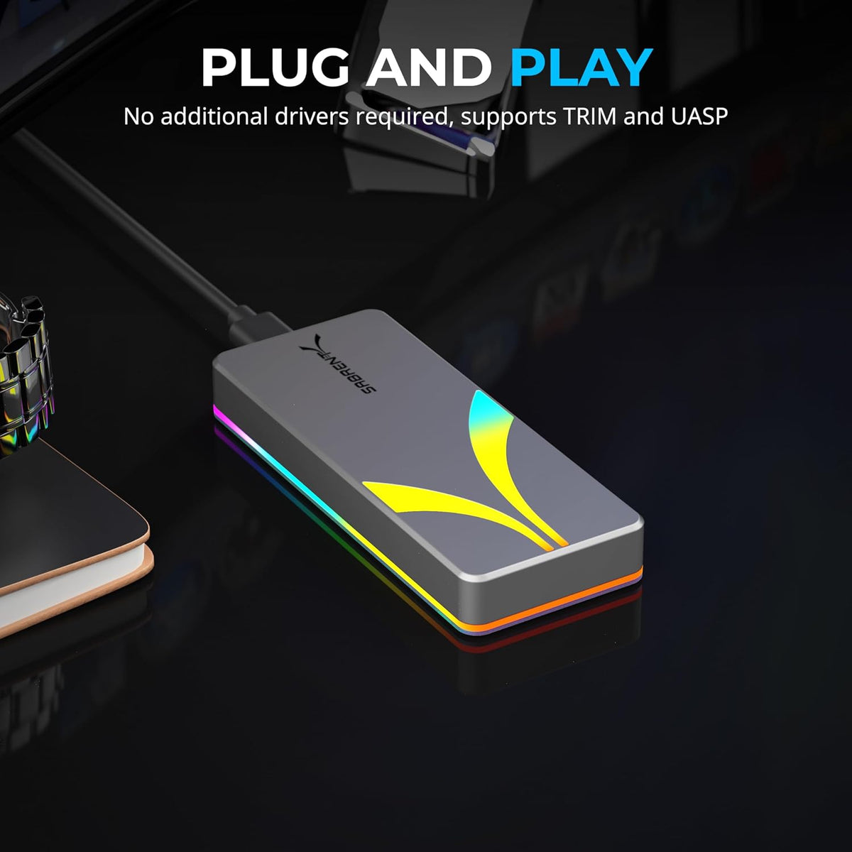 SABRENT Rocket RGB USB4 20Gbps NVMe & SATA M.2 SSD Enclosure (EC-RGBG) - Image 6