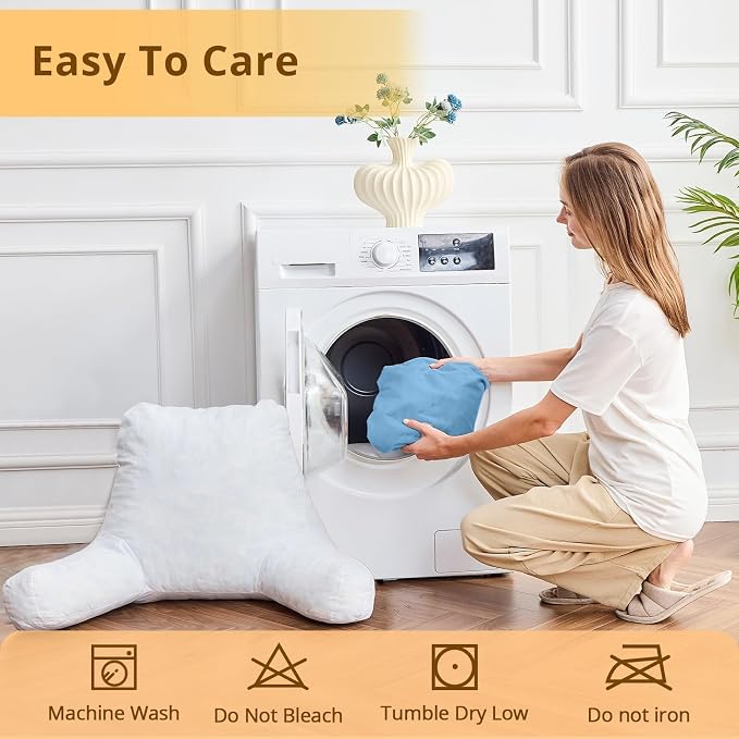 Sasttie Reading Pillow for Bed, Back Pillow for Sitting Up, Blue | 18" Backrest Support Cushion for Couch, Sofa, and Floor, Dorm Essentials, OEKO-TEX, Adjustable Down Alternative Fill - Image 8