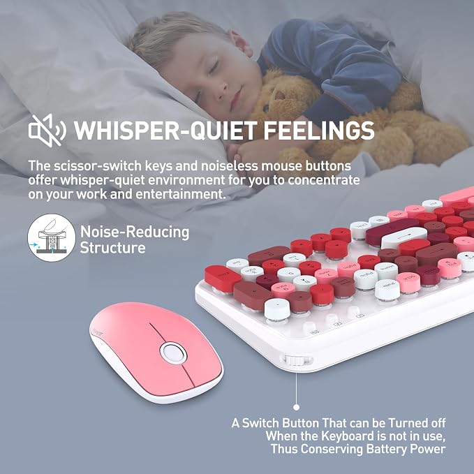 2.4GHz Wireless Keyboard and Mouse Set with Switch Button - Full-Size Keyboard - Compatible for Windows/Laptop/PC/Notebook/Smart TV and More - White Colorful - Image 10