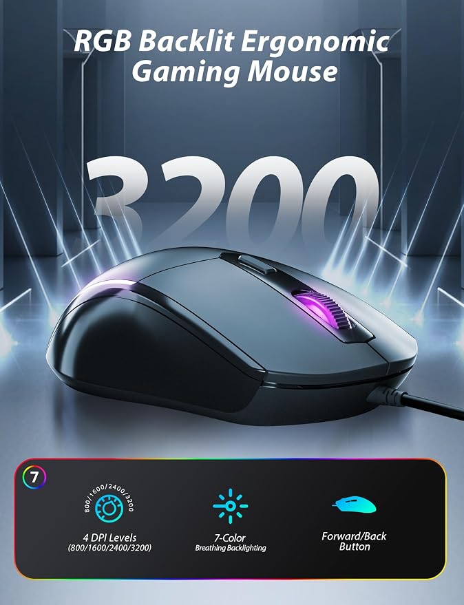 Mechanical Gaming Keyboard and Mouse, LED Backlit 98-Key Floating Keycap & 4 DPI RGB Gaming Mouse with Mouse Pad, Full Anti-Ghost Light Up Wired Computer Keyboards for MAC PC Gamer Accessories, Pink - Image 4