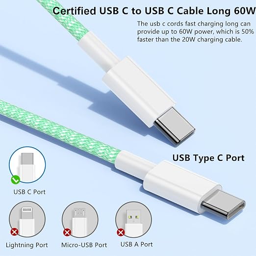 USB C to C Charger Cable 10ft, 60W Type C to C Fast Charging Cable Cord Long for Apple iPhone 17 Pro Max/17 Air/16 Pro Max/16 Pro/15 Plus/15 Pro Max/MacBook 2021/2020/2019,iPad Pro/Mini/Samsung Galaxy - Image 2